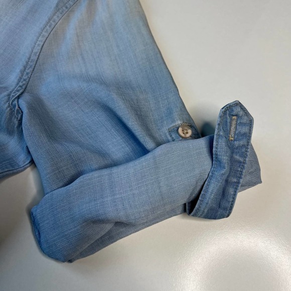 Cloth and Stone Blue Shirt Midi Dress Chambray Denim 3/4 Sleeves Collared Size M - Picture 10 of 14